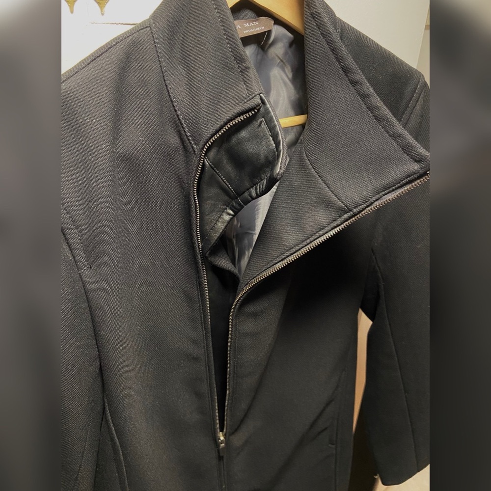 Black Zara Coat with Faux Leather Details